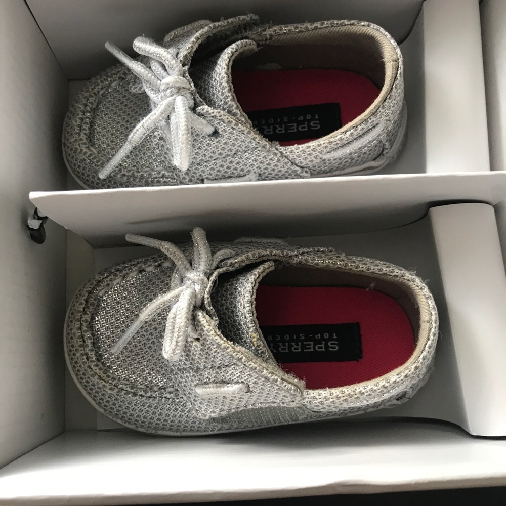 Infant sparkly sperry shoes.